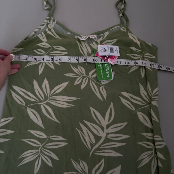 Roxy‎ Dress Green White Leaf Print Spaghetti Strap Midi ALine Casual Womens M - Picture 5 of 8